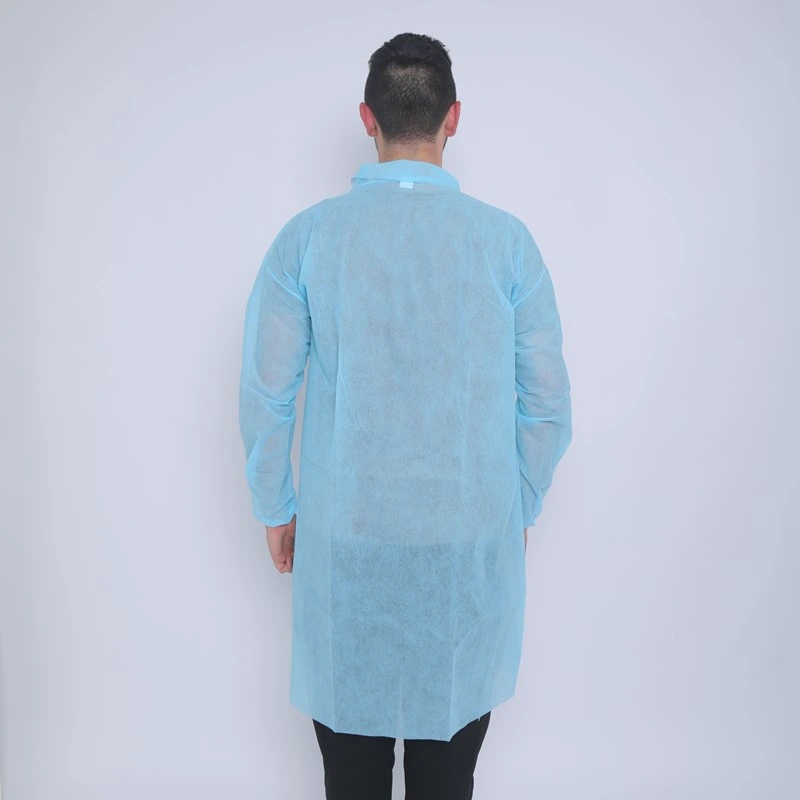 Non Woven Fabric Disposable Protective PP White/Blue Lab Coat