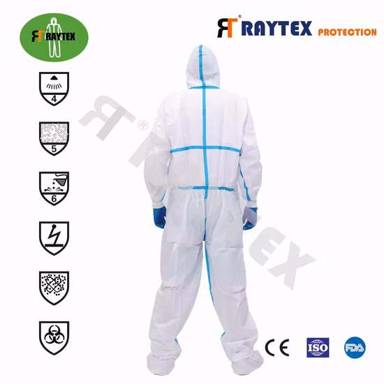 White Polypropylene Nonwoven Type 4/5/6 Waterproof Safety Non Woven SMS Microporous Protection PPE Suit Disposable Coverall