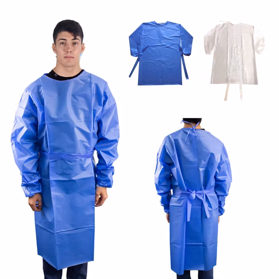 Bata de aislamiento PP+PE impermeable blanca desechable