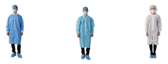 Bata de PP no tejida Bata de laboratorio desechable Batas de laboratorio desechables Ropa de trabajo desechable estéril, no estéril AAMI Nivel 2