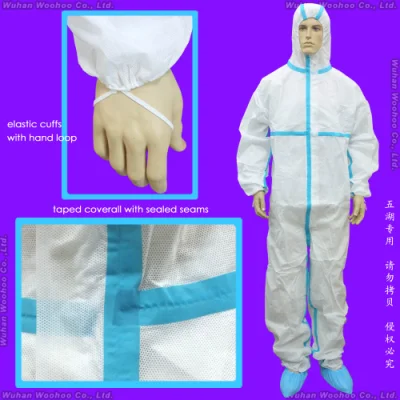 Quirúrgico/Médico/Impermeable/Plástico/PE/Trabajo/Seguridad/Ropa/SMS Mono protector de PP desechable no tejido para hospital/laboratorio/Servicio de la industria de procesamiento de alimentos